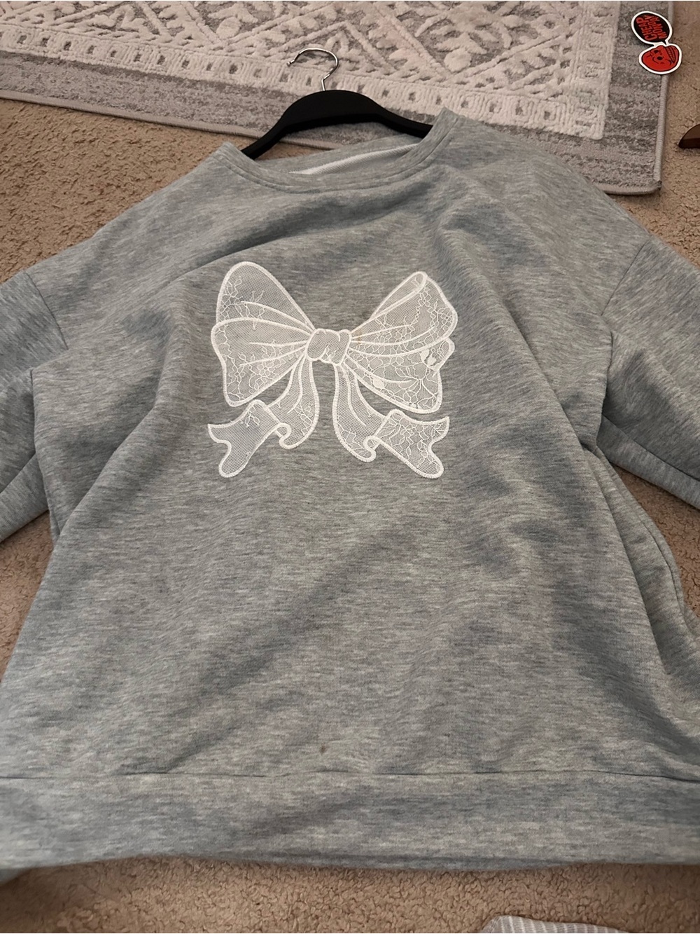 women' Gray Bow Graphic Sweatshirt - Casual Top